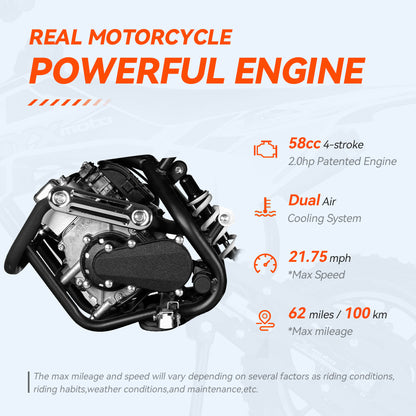SYX MOTO VK 58cc 4-Stroke Off-Road Mini Ride-On for Kids – Pull Start, 2.0HP, Fully Automatic