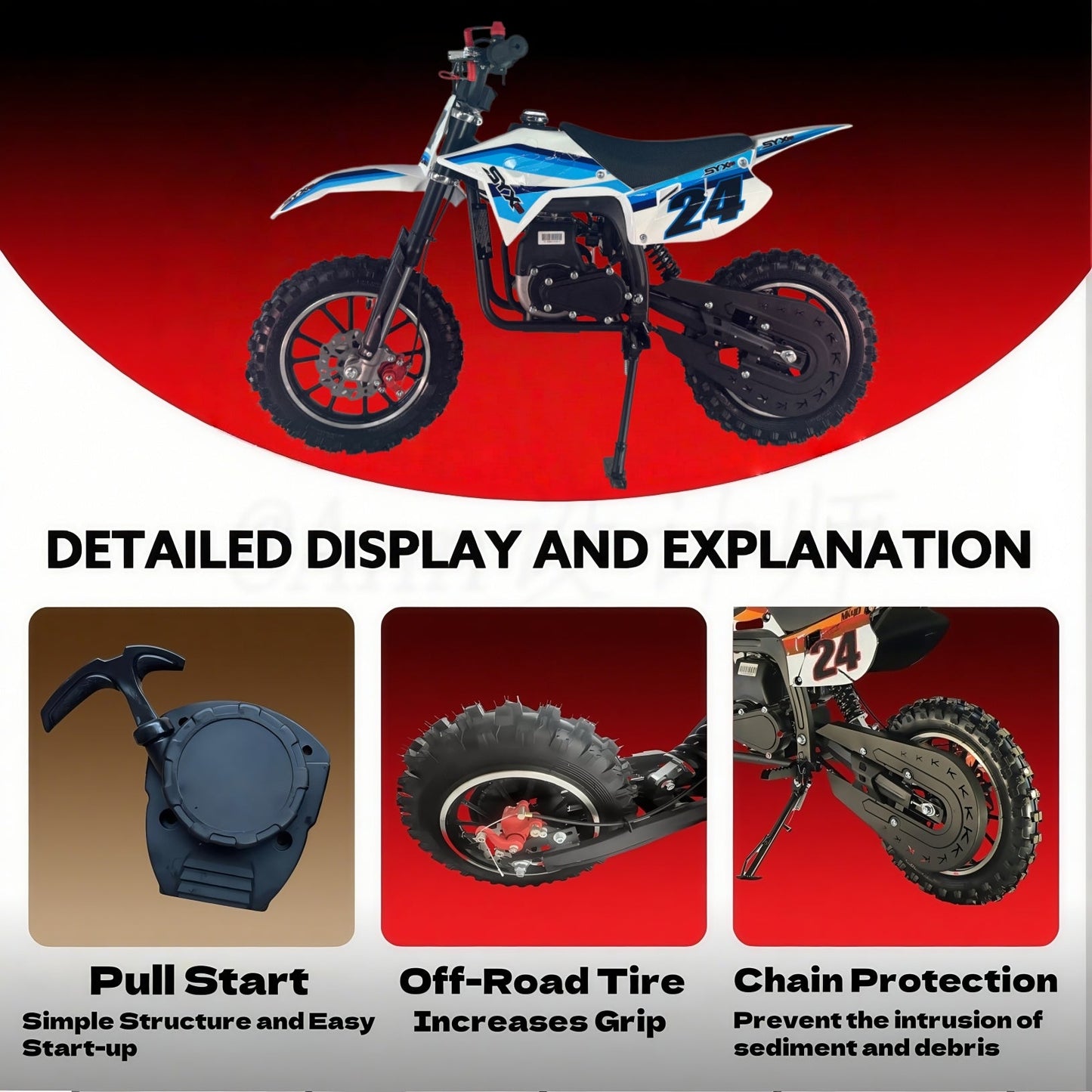 SYX MOTO MK 40cc 4-Stroke Kids Mini Dirt Bike – Automatic Gas Pocket Bike with Pull Start, EPA Approved