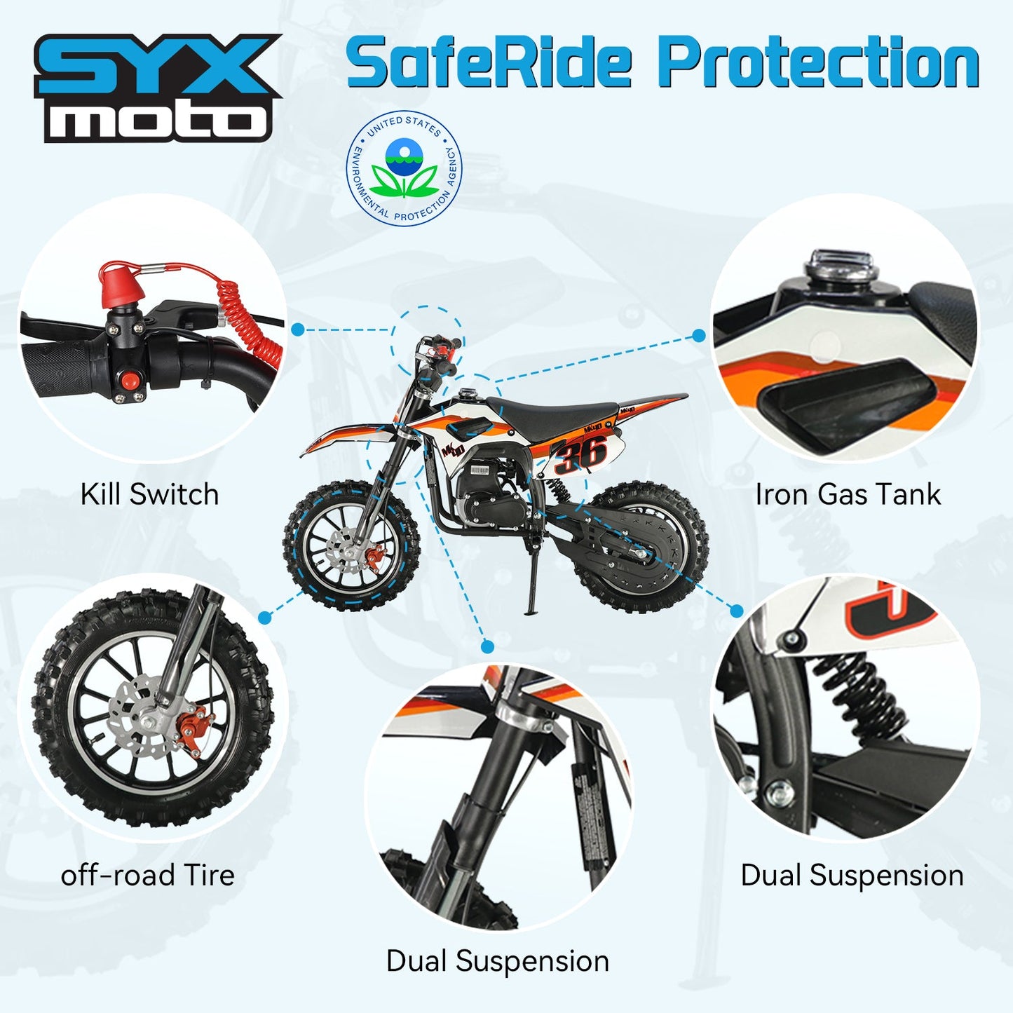SYX MOTO MK 40cc 4-Stroke Kids Mini Dirt Bike – Automatic Gas Pocket Bike with Pull Start, EPA Approved