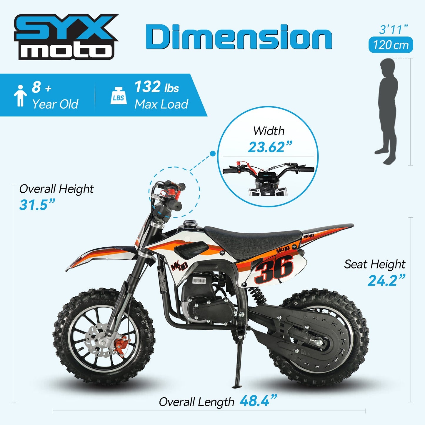 SYX MOTO MK 40cc 4-Stroke Kids Mini Dirt Bike – Automatic Gas Pocket Bike with Pull Start, EPA Approved